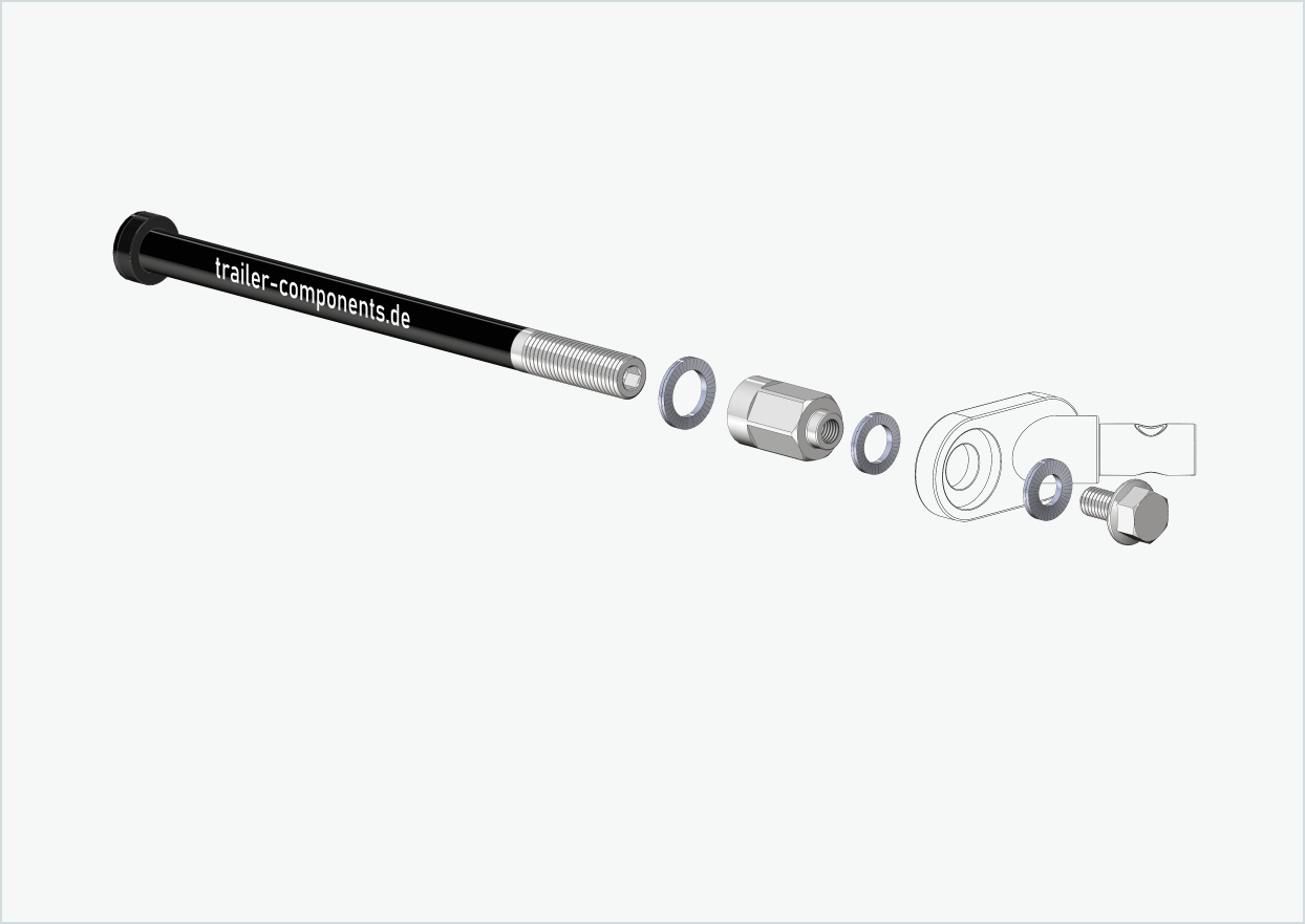 Eixo passante universal com adaptador para TOUT TERRAIN | para rosca esquerda M12 x 1,50 - adequado para Thule, Qeridoo, Burley, Prophete, Hamax, Trixie e muitos outros.