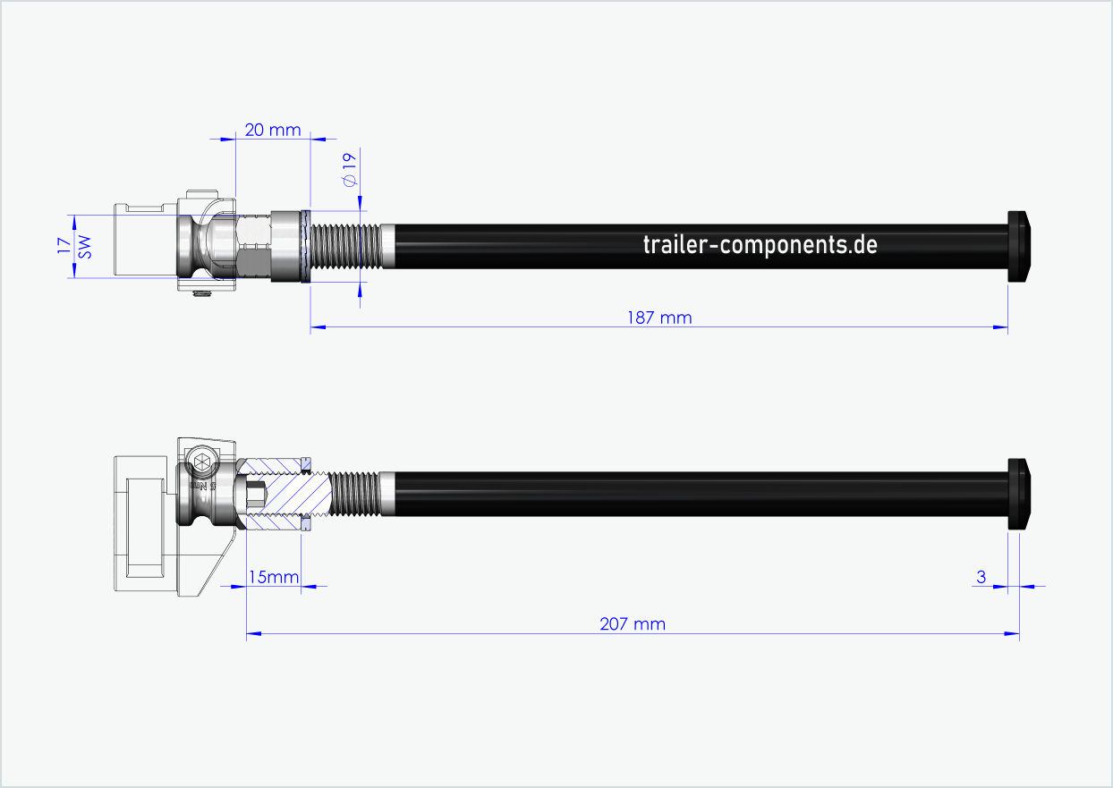 Eixo fixo com adaptador Leggero para ORBEA | para rosca esquerda M12 x 1,50 - adequado para Leggero com sistema BECCO