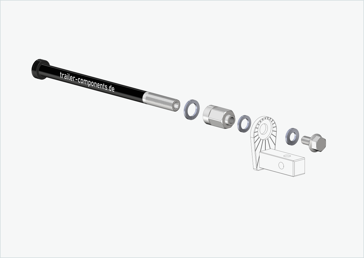 Eixo passante universal com adaptador para TOUT TERRAIN | para rosca esquerda M12 x 1,50 - adequado para Thule, Qeridoo, Burley, Prophete, Hamax, Trixie e muitos outros.