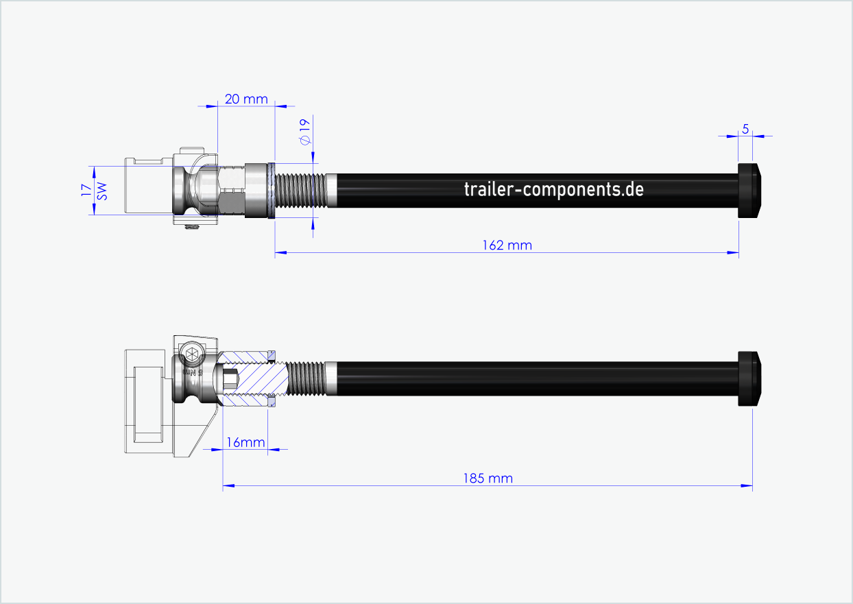 Eixo passante com adaptador Leggero para TOUT TERRAIN | para rosca esquerda M12 x 1,50 - adequado para Leggero com sistema BECCO