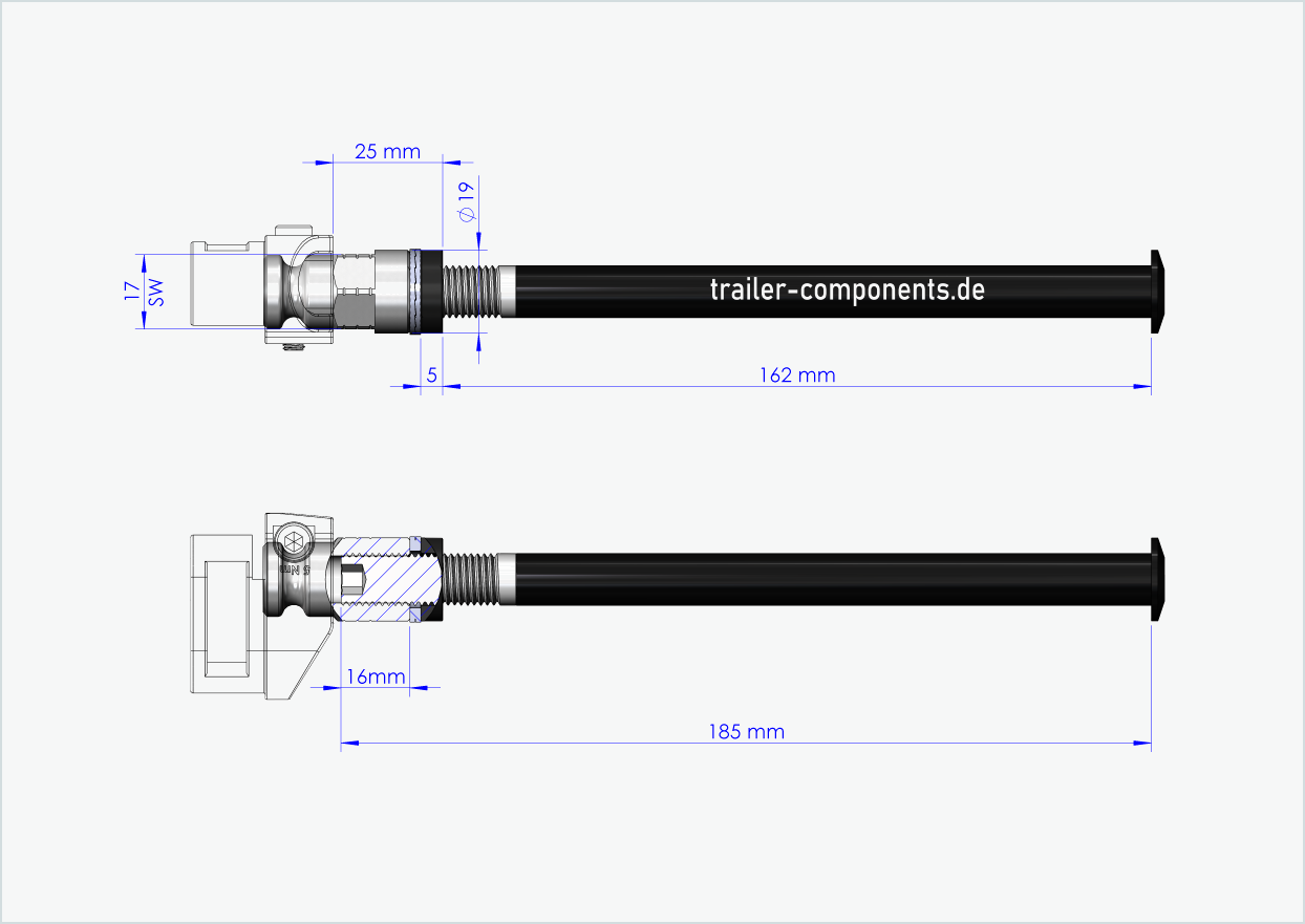 Eixo passante com adaptador Leggero para TOUT TERRAIN | para rosca esquerda M12 x 1,50 - adequado para Leggero com sistema BECCO